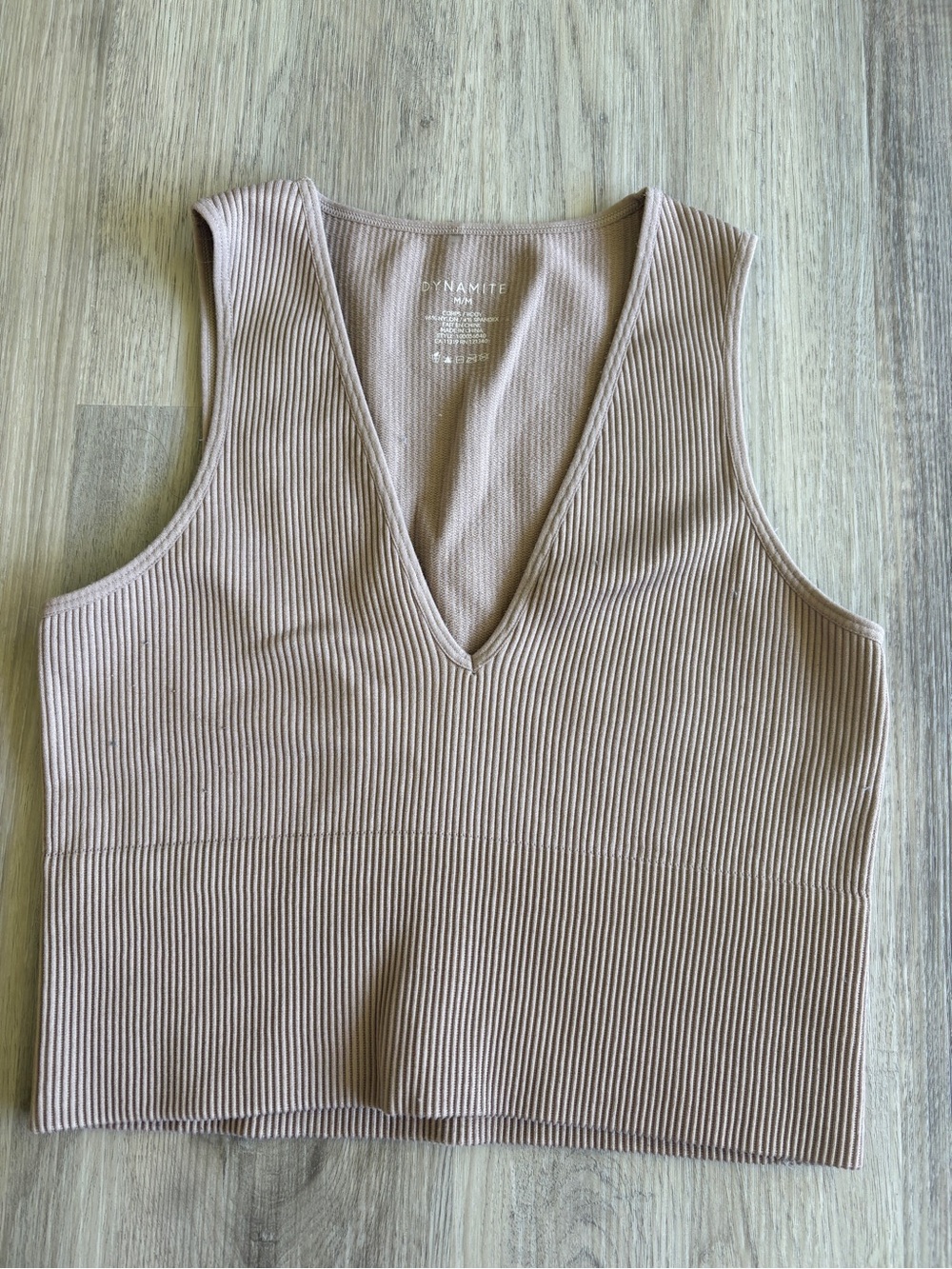 Dynamite Ribbed V-Neck Crop Tank - Taupe Nude